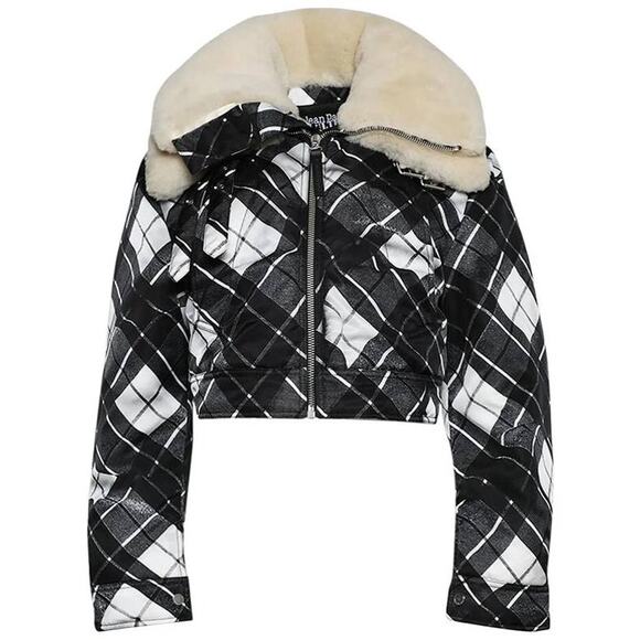 Jean Paul Gaultier Distorted Tartan Double Shearling Aviator Jacket Coat S - Picture 5 of 5